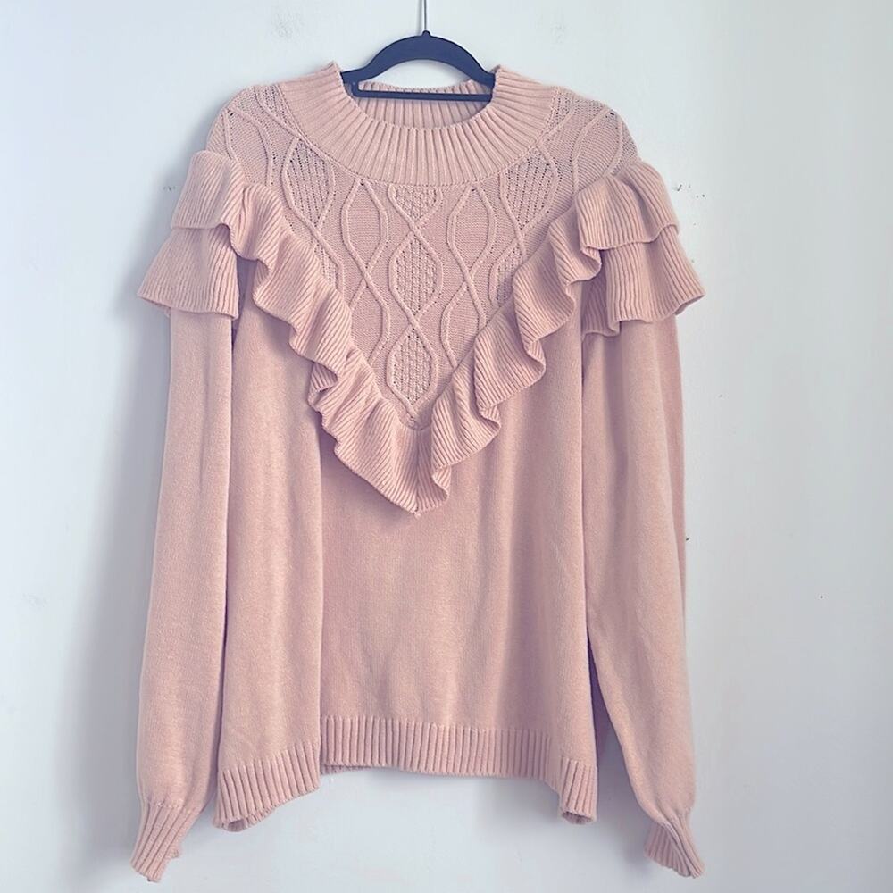Eloquii cable knit ruffle yoke mock neck knit sweater sz 26/28